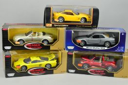 FOUR BOXED MOTOR MAX DIECAST CAR MODELS, with a boxed Maisto Special Edition Ferrari 550