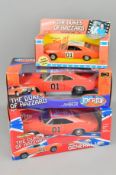 THREE BOXED ERTL DIECAST 'GENERAL LEE' DODGE CHARGER FROM THE DUKES OF HAZZARD, two are 1/18 scale