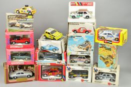 A QUANTITY OF BOXED AND UNBOXED BURAGO, POLISTIL AND TONKA POLISTIL DIECAST CARS, mainly 1/22 and