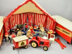 A WOODEN CIRCUS BIMBO & BARANY SET, c.1950's, made in West Germany, purchased in America,