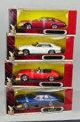 FOUR BOXED YATMING ROAD SIGNATURE DELUX EDITION JAGUAR CAR MODELS, all 1/18 scale, look to have