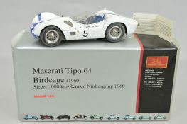 A BOXED CMC DIECAST 1/18 SCALE MASERATI TIPO 61 BIRDCAGE RACING CAR MODEL, No. M-047, appears
