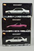 THREE BOXED MINICHAMPS DIECAST 1/18 SCALE B.M.W. CAR MODELS, Z1, M3 Street and 730i