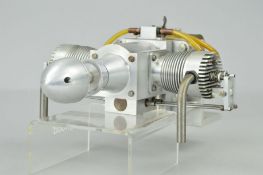 A HANDBUILT 2 CYLINDER OPPOSED MODEL AEROPLANE ENGINE, built by Gordon Williams of Aldridge, 22cc