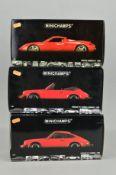 THREE BOXED MINICHAMPS DIECAST 1/18 SCALE PORSCHE CAR MODELS, 911 Carrera Cabriolet, 911 Carrera and