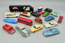 A QUANTITY OF UNBOXED AND ASSORTED PLAYWORN DIECAST VEHICLES, to include Spot-On Aston-Martin DB3