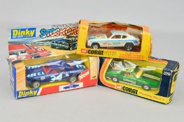 A BOXED CORGI TOYS FORD CAPRI THE SANTA POD GLO-WORM DRAGSTER, No.163, boxed Corgi Toys Ford Mustang