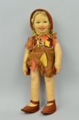 A MERRYTHOUGHT EMILE LITTLER'S CINDERELLA DOLL, cloth doll with split to back of leg, original