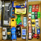 A QUANTITY OF BOXED AND UNBOXED DIECAST VEHICLES, to include Corgi, Burago, Matchbox Thunderbirds