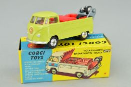 A BOXED CORGI TOYS VOLKSWAGON BREAKDOWN TRUCK, No.490, version in light olive green with red