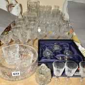 A QUANTITY OF CUT GLASS ETC, to include Cristal D'Arques lead crystal drinking glasses, a Stuart