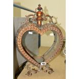 A HEART SHAPED HURRICANE LAMP with a bronzed painted finish, approximate height 52cm