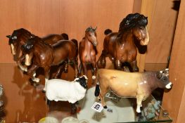 A GROUP OF BESWICK ANIMALS to include Jersey Bull Ch. 'Dunsley Coy Boy' No1422 (leg reglued), '
