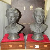 A PAIR ROYAL DOULTON BLACK BASALT ROYAL COMMEMORATIVE BUSTS, of H M Queen Elizabeth II and HRH The