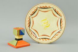 CLARICE CLIFF FOR WILKINSON LTD, a plate in Bizarre pattern, approximate diameter 19cm, together