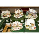 FIVE BOXED SNOW COVERED LILLIPUT LANE ILLUMINATED COTTAGES, to include 'Christmas Shopping'