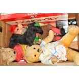 A MERRYTHOUGHT TEDDY BEAR, yellow plush, plastic eyes, shaved muzzle, vertical stitched nose, with