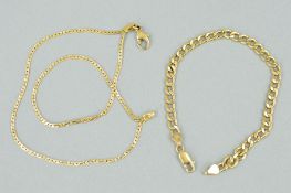 TWO BRACELETS, the first a curb link bracelet with a 9ct gold hallmark, length 185mm, weight 3.2