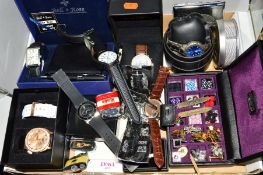 A SELECTION OF WRISTWATCHES including Sekonda, Eiger, etc, cufflinks and lighters etc