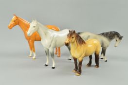 FOUR BESWICK HORSES, to include two 'Imperial' No1557, grey and palomino, Highland Pony '