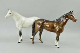 TWO BESWICK HORSES, 'Large Racehorse' No1564, grey and 'Large Hunter' No1734, brown (back leg
