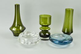 THREE RIIHIMARI ART STUDIO GLASS VASES, together with a Per Lutken for Holmegaard glass bowl and a