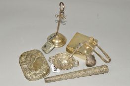 A GROUP OF SILVER, WHITE METAL AND PLATE including a late Victorian twin handled nut dish,