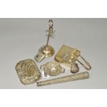 A GROUP OF SILVER, WHITE METAL AND PLATE including a late Victorian twin handled nut dish,