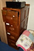 AN EARLY 20TH CENTURY OAK FOUR DRAWER FILING CABINET, approximate width 42cm x depth 69cm x height