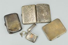 THREE SILVER CIGARETTE CASES OF RECTANGULAR FORM, including engine turned example, maker Alexander