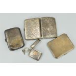 THREE SILVER CIGARETTE CASES OF RECTANGULAR FORM, including engine turned example, maker Alexander