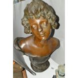 AN ART NOUVEAU BRONZED BUST OF A YOUNG WOMAN, titled 'PHEBE' after Julian Causse, height 46cm
