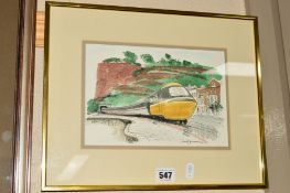 DAVID GENTLEMAN (BRITISH 1930) 'DAWLISH' a pen and watercolour sketch of a HS125 high speed train on