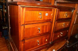 A PAIR OF MEREDEW MAHOGANY THREE DRAWER BEDSIDE CHESTS