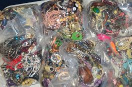 SEVEN BAGS OF MIXED COSTUME JEWELLERY