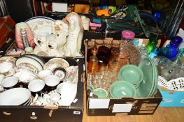 THREE BOXES OF CERAMIC AND GLASS ITEMS to include tea wares by Wedgwood, Colclough and Denby,