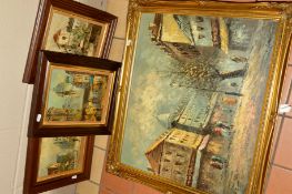 C.BURNETT (20TH CENTURY), three oil on canvas paintings of French street scenes, together with an