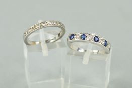 TWO GEM SET RINGS, the first a half eternity ring pave set with nine single cut diamonds,