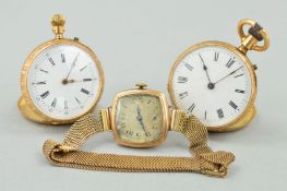 THREE EARLY 20TH CENTURY GOLD POCKET WATCHES AND WRISTWATCHES, an English small pocket watch,