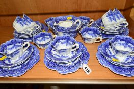 THE FOLEY CHINA (WILEMAN 1890-1910) TEASET, blue 'Trio Fern' pattern No4977 on white ground, Rd