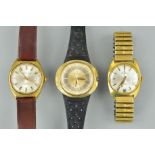THREE GENT'S WRISTWATCHES comprising a gold plated 'Omega Geneve Dynamic' automatic, oval shaped