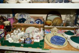 THREE BOXES AND LOOSE ASSORTED CERAMICS AND GLASS to include Royal Crown Derby 'Posies' tea wares (