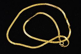 A 9CT GOLD CHAIN, designed as a flat curb link chain to the spring release clasp, import mark for
