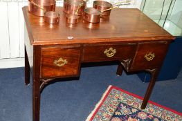 A REPRODUCTION GEORGIAN STYLE MAHOGANY, OAK AND PINE LOWBOY incorporating older timbers, with a