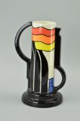 A LORNA BAILEY FOR OLD ELLGREAVE POTTERY DECO STYLE TWIN HANDLED VASE, signed to base, approximate