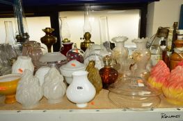 A QUANTITY OF LAMP BASES AND GLASS LAMP SHADES etc (over 60 pieces)