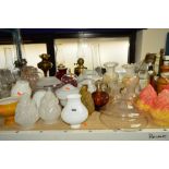 A QUANTITY OF LAMP BASES AND GLASS LAMP SHADES etc (over 60 pieces)