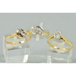 THREE DIAMOND RINGS, the first an 18ct gold single stone diamond ring, the brilliant cut diamond