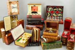 A COLLECTION OF NOVELTY DECANTERS/HIP FLASKS/GLASSES etc, shaped as books to hide the items in (18)
