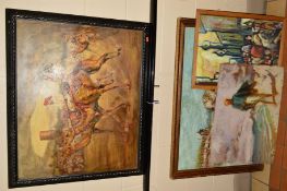 FOUR PAINTINGS DEPICTING OVERSEAS IMAGES to include Mohammed Rahmathullah 'Camel Racing', oil on